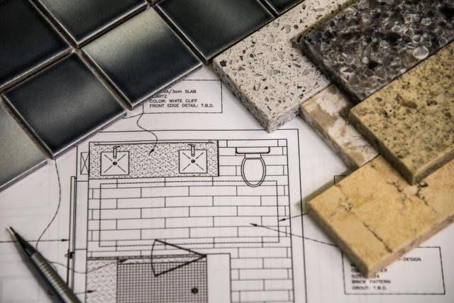Architectural blueprint showcasing a bathroom layout including sink shower and toilet placements
